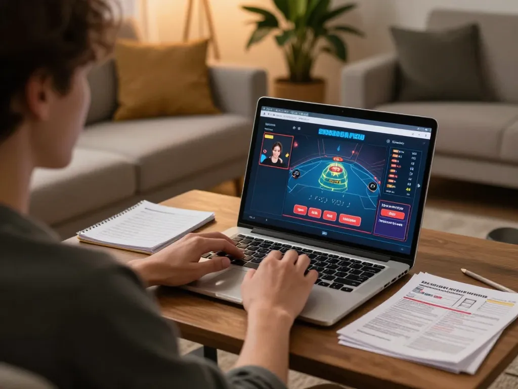 Player engaging in online gambling on UU88 with laptop in a cozy home setting, showcasing responsible entertainment