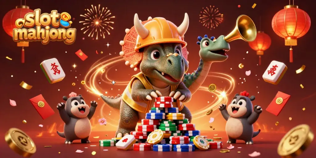 Celebrate wins in slot mahjong with vibrant characters and festive casino elements.