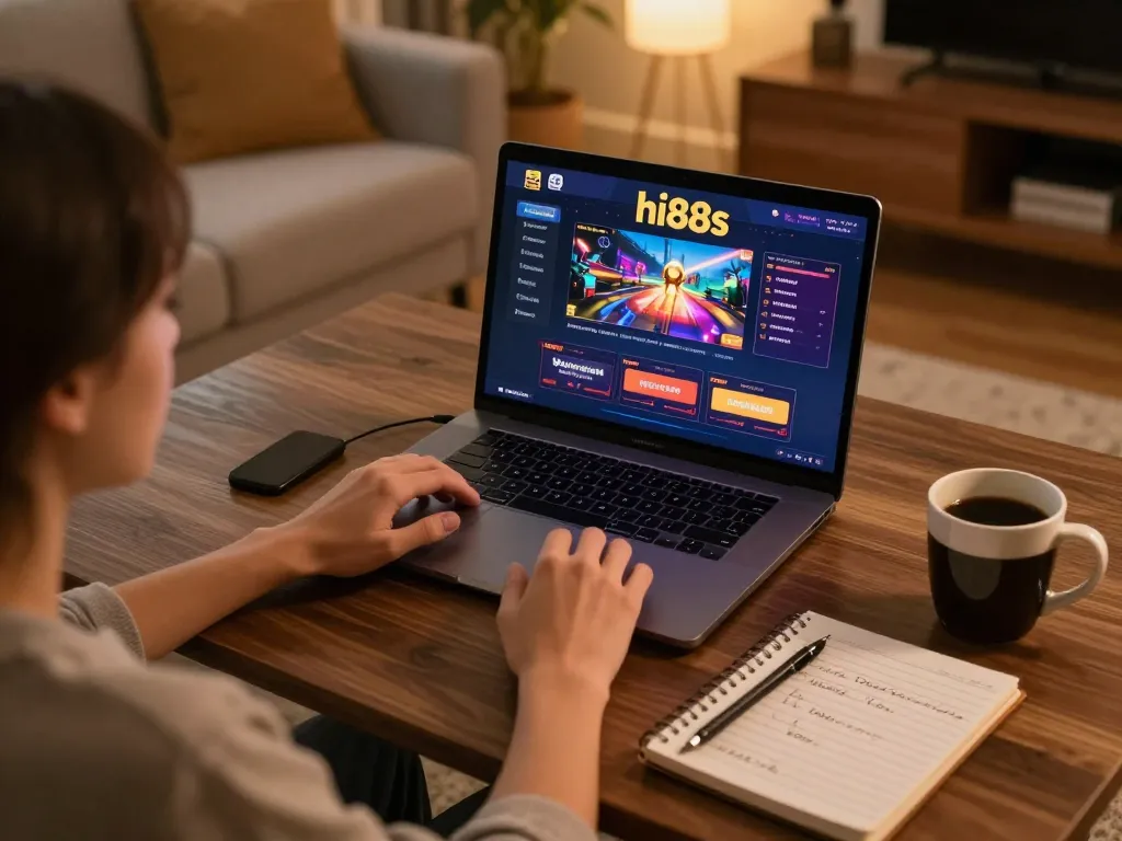 Person gaming on hi88s platform at home, showcasing engaging online casino experience.