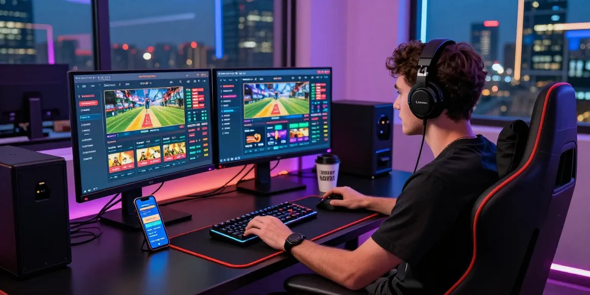 Player engaged in betting activities using coloksgp link alternatif with multiple gaming screens and vibrant lighting.