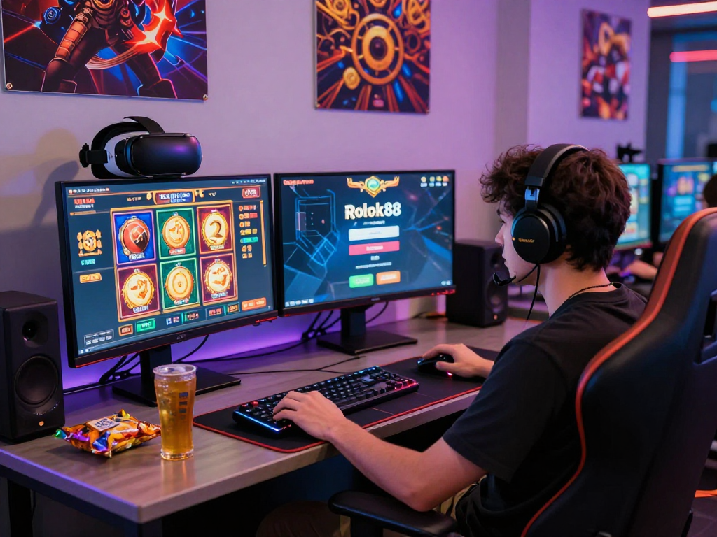 Player excitedly logging into rokok88 slot for immersive online gaming experience.