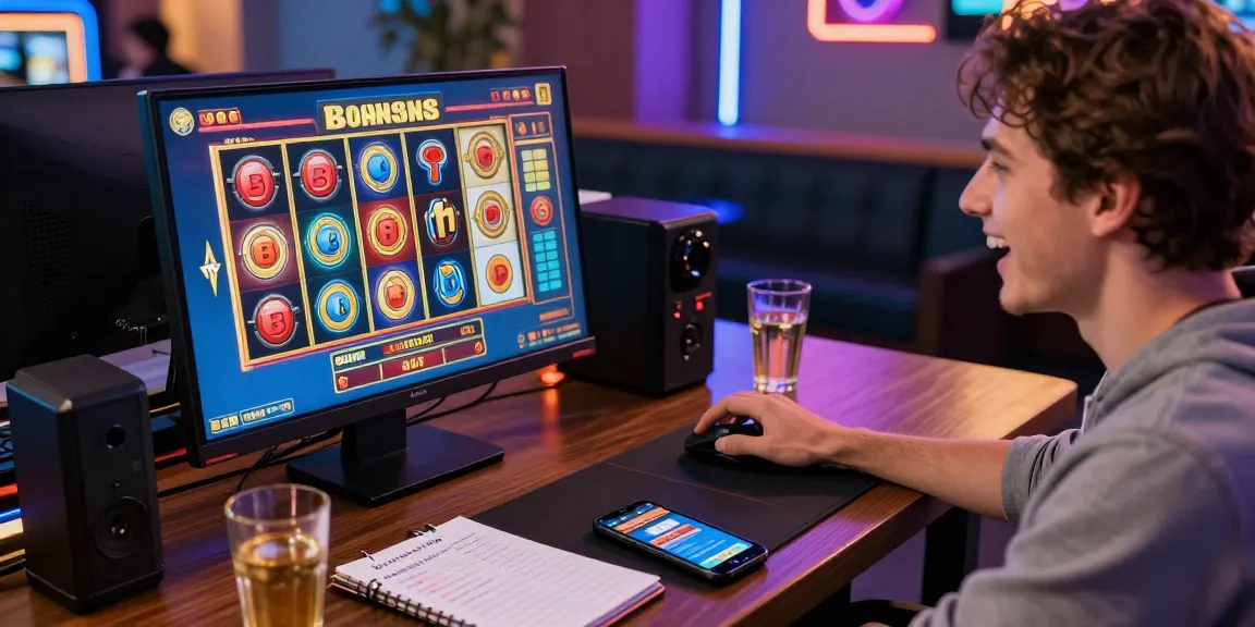 Engaging player at an online casino enjoying bonus buy slots uk game on desktop, vibrant graphics and casual atmosphere.