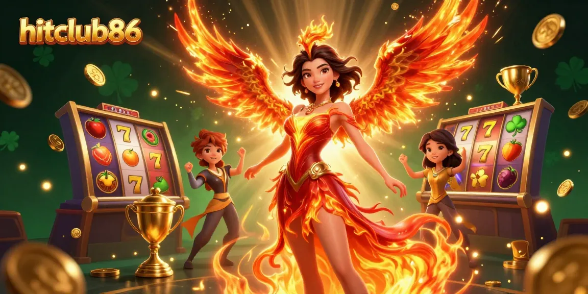 Experience the excitement of hitclub86 with a vibrant 3D casino illustration showcasing a fiery theme and jackpot slots.