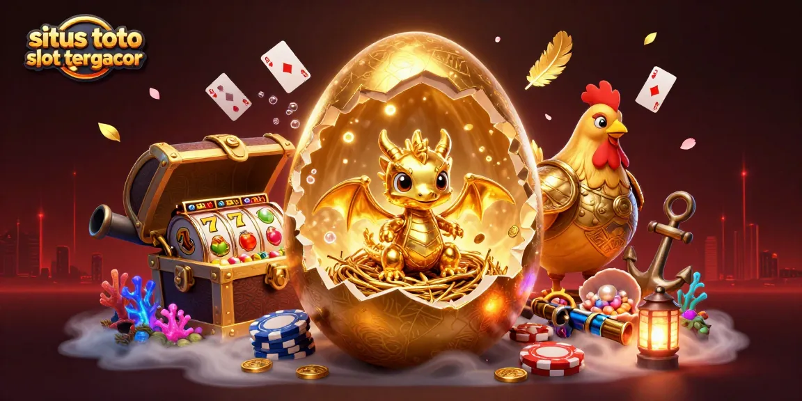 Situs toto slot tergacor showcasing a golden dragon with poker chips amidst treasure and casino elements.