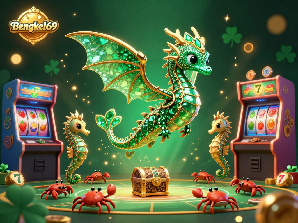 Bengkel69 showcases a vibrant 3D illustration featuring a sea dragon amidst interactive casino elements, inviting players to engage.