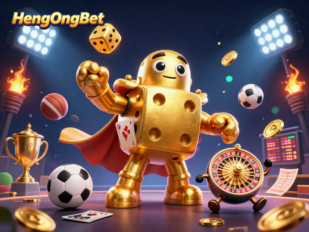 Engage with HengOngBet through a dynamic 3D casino illustration showcasing gaming excitement.