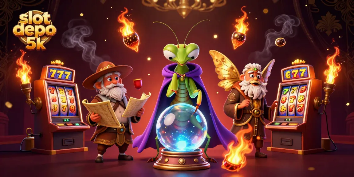 Spin and win big with slot depo 5k as mystical characters surround dazzling slot elements.
