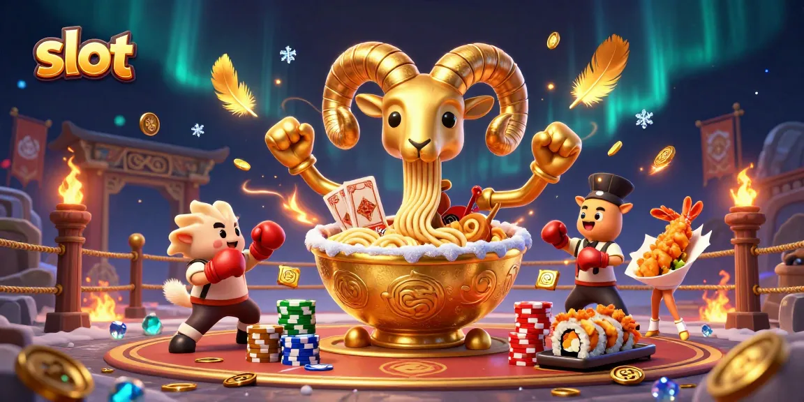 Menangkan slot dengan karakter ramen emas dan dealer sushi dalam latar penuh aksi.