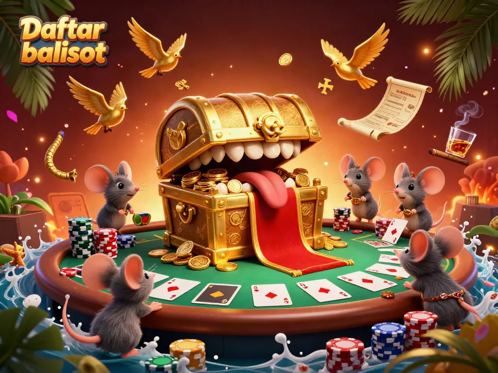 Experience a thrilling gaming adventure with Daftar balisot, featuring colorful poker elements and festive treasure.