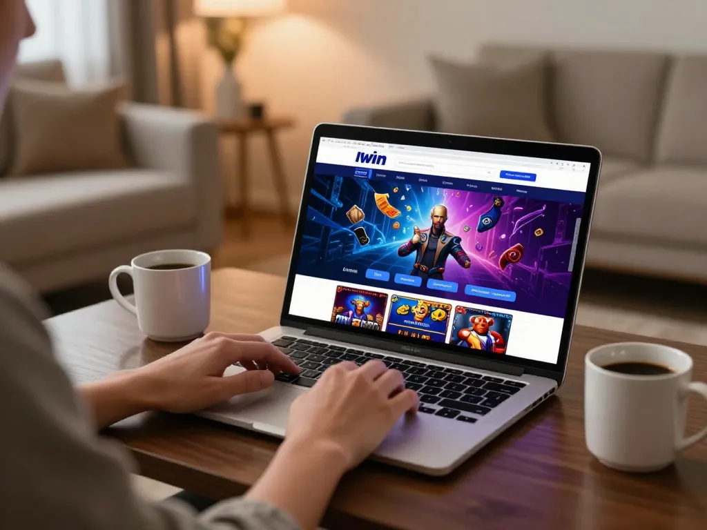 Iwin user engaged in online gaming at home, showcasing a cozy atmosphere with strategic gameplay.