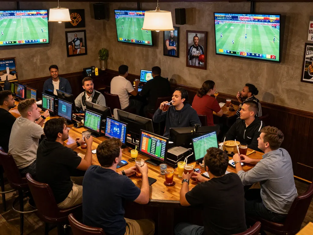 Players enjoying sports betting at a bar, enhancing their experience with bong88 during live events.