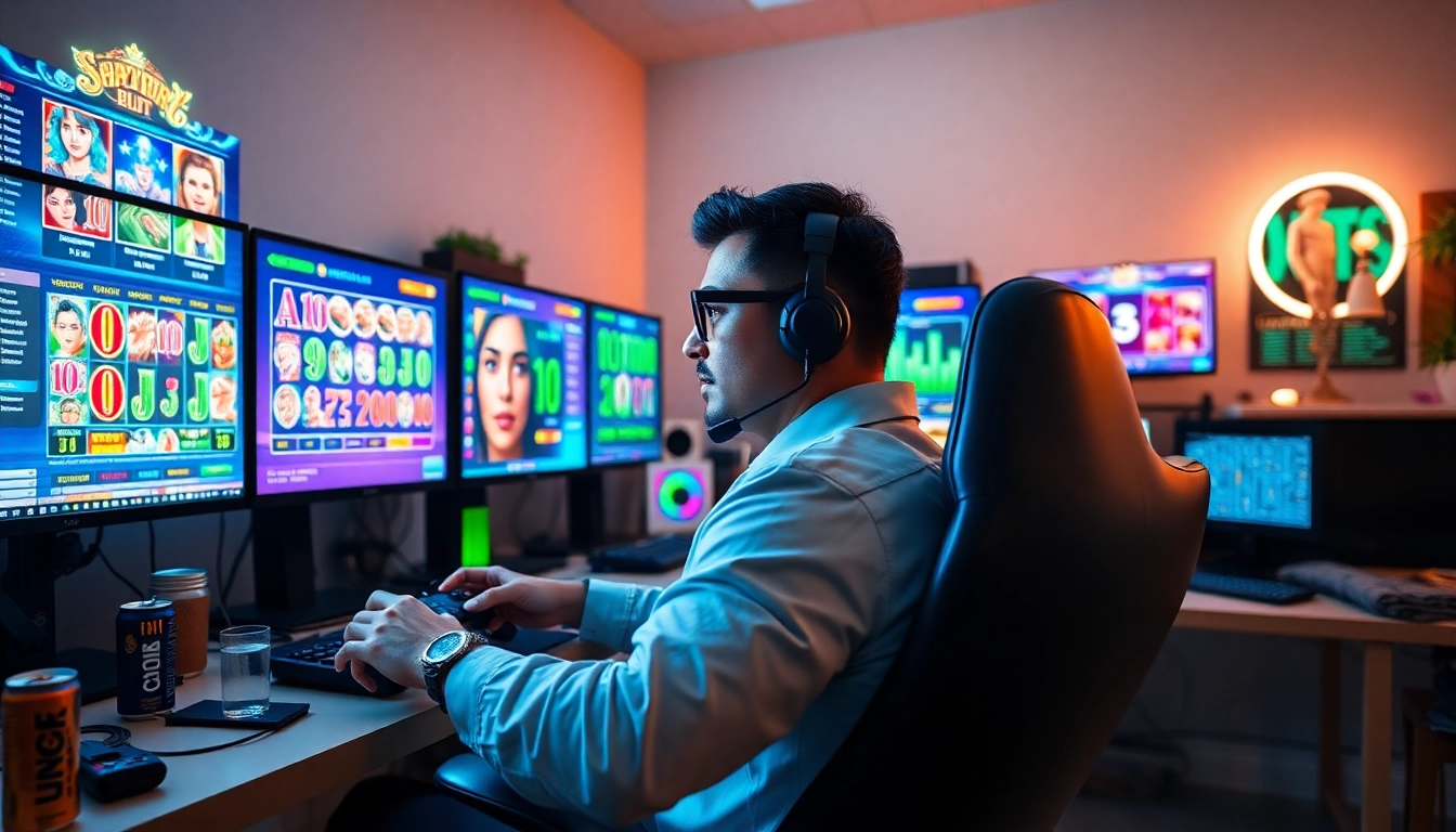 Masuk garasislot login dengan semangat di lingkungan gaming modern dan berwarna-warni.