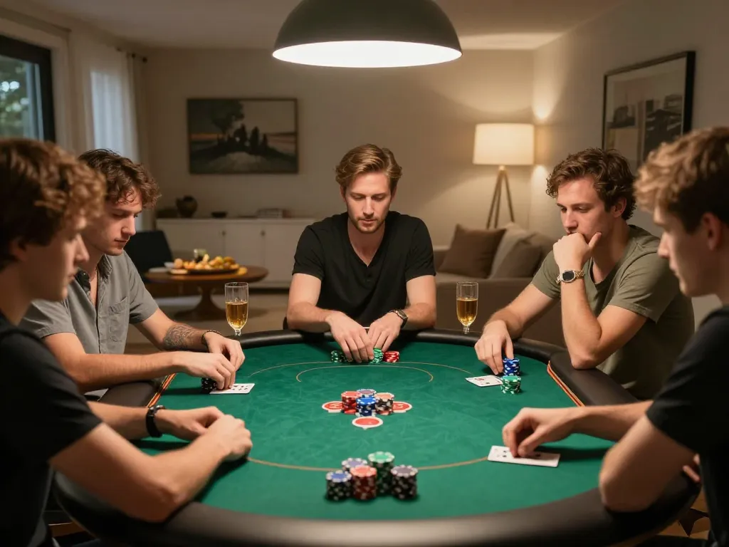 Engaging poker game scene showcasing strategy and excitement at home with 79KING branding