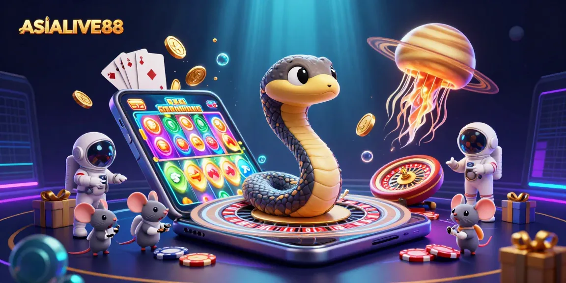 Spin the reels with ASIALIVE88's immersive slots, featuring vibrant characters and a captivating gaming scene.