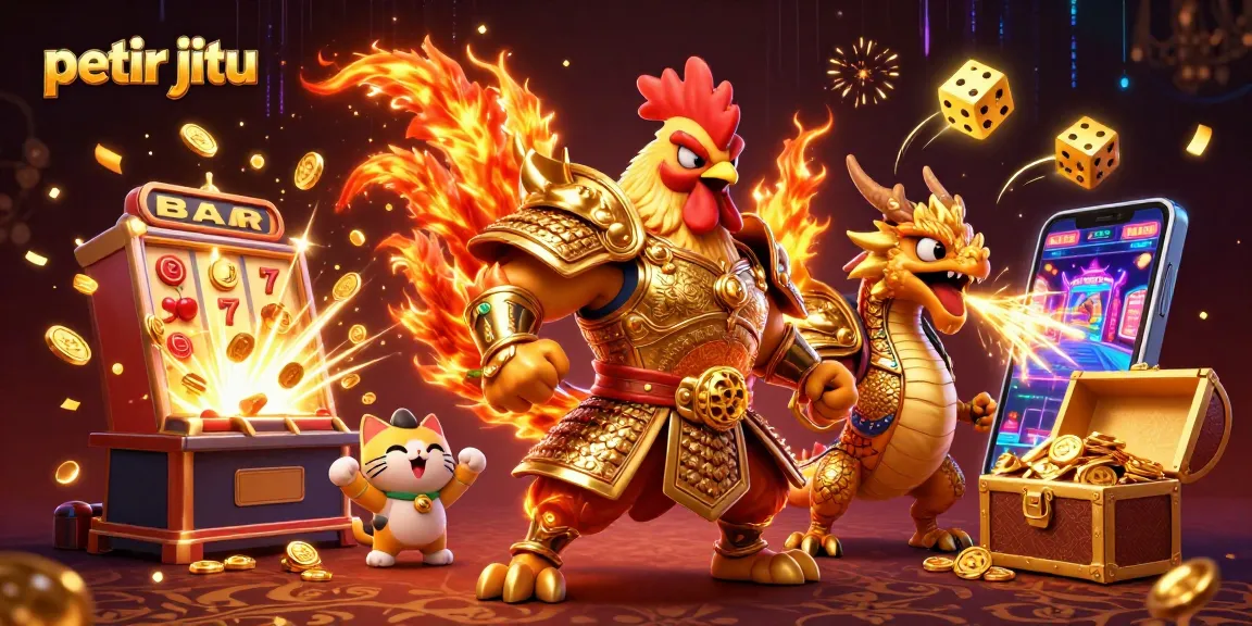 Petir jitu menguji keberuntungan dengan ilustrasi ayam jantan pejuang dan naga di kasino.