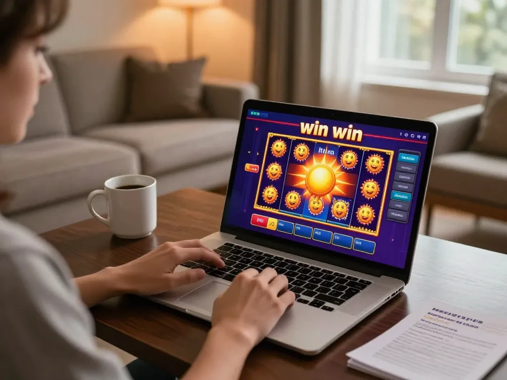 Engage with sun win casino games on a stylish home setup, focusing on modern gaming interaction.
