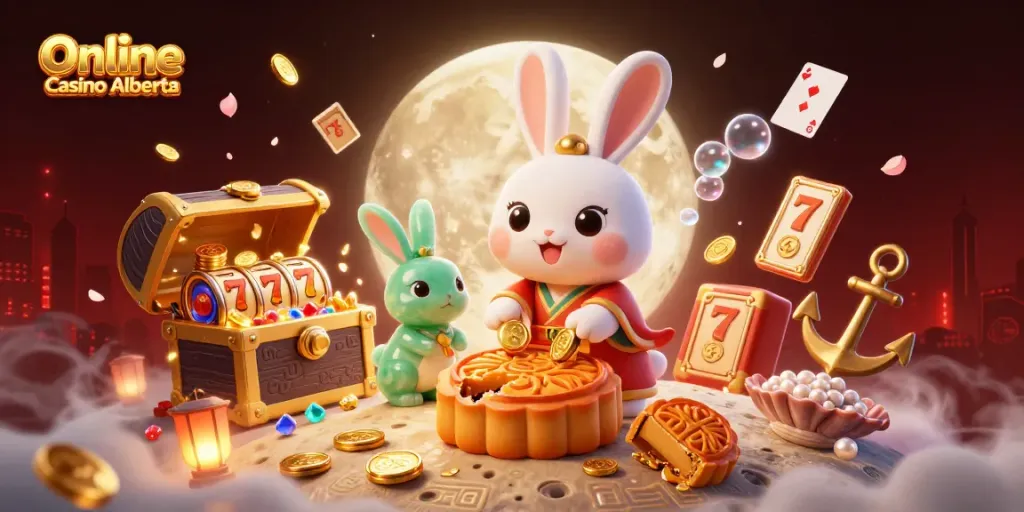 Experience thrilling fun at Online Casino Alberta with a whimsical lunar casino scene.