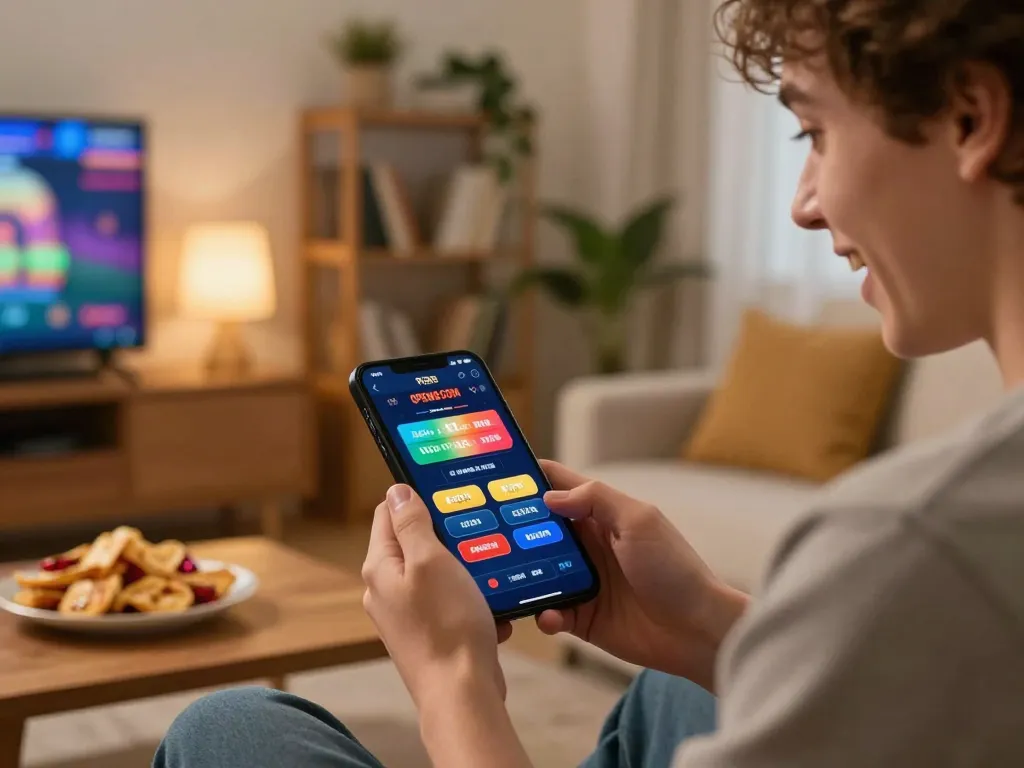 Engaging with the OPEN88 COM mobile app in a cozy home setting for an immersive online gaming experience.