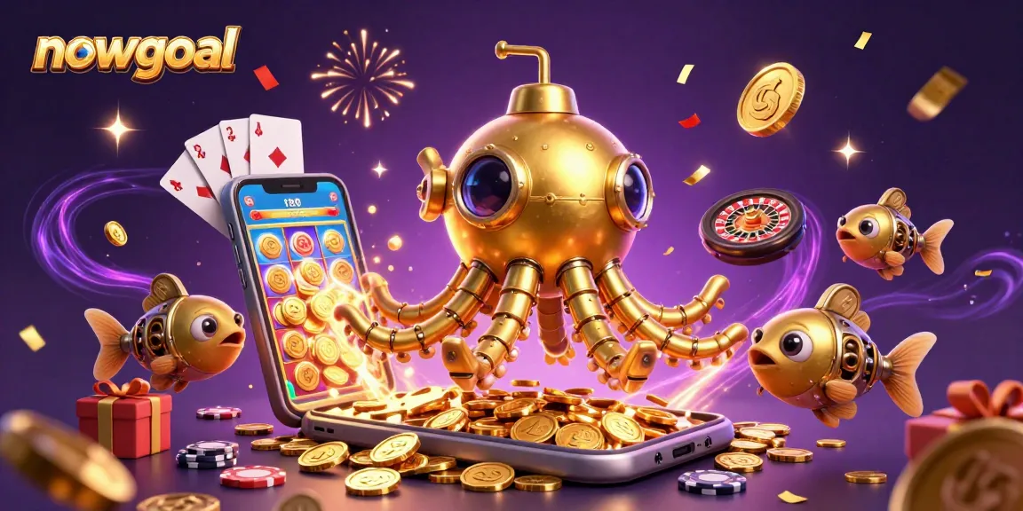 Experience the thrill of nowgoal's real-time scores and updates in a vibrant casino-themed illustration.