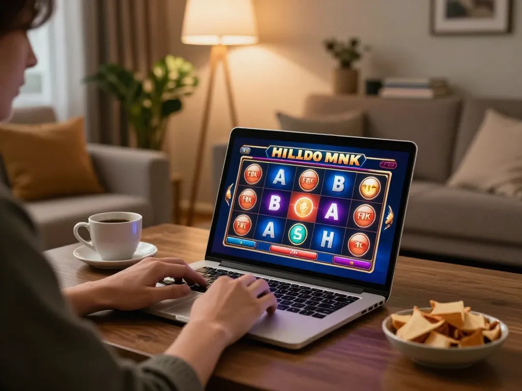 Enjoying ดูหนังออนไลน์ while playing engaging online slots at home in a cozy setting.