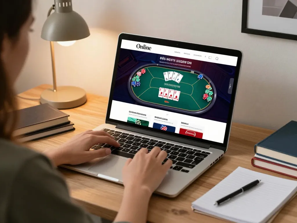 Engaging with vipwin online poker game at home, showcasing strategic betting atmosphere