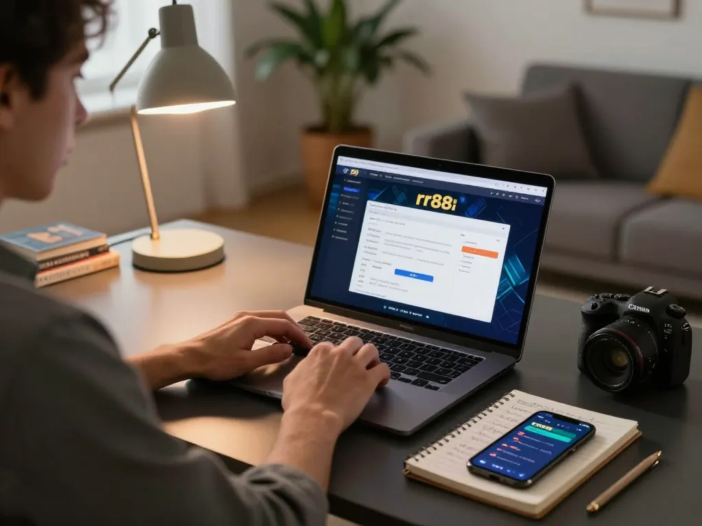 Playing at rr88 online casino, a person engages with the gaming interface while analyzing strategies.