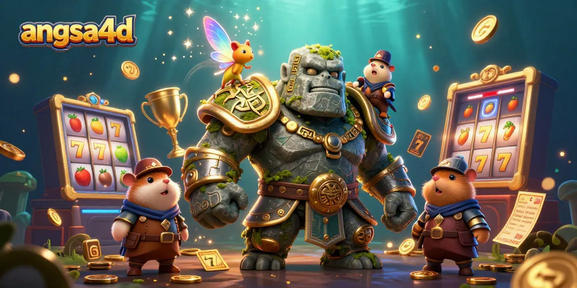 Engage with angsa4d's vibrant slot adventures featuring a magical golem and knight amidst spinning reels.