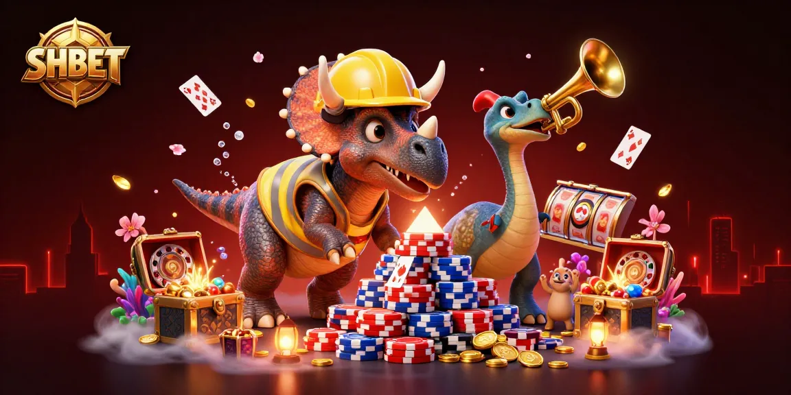 Experience the thrill of SHBET with a vibrant 3D illustration showcasing casino excitement, poker chips, and jackpot elements.