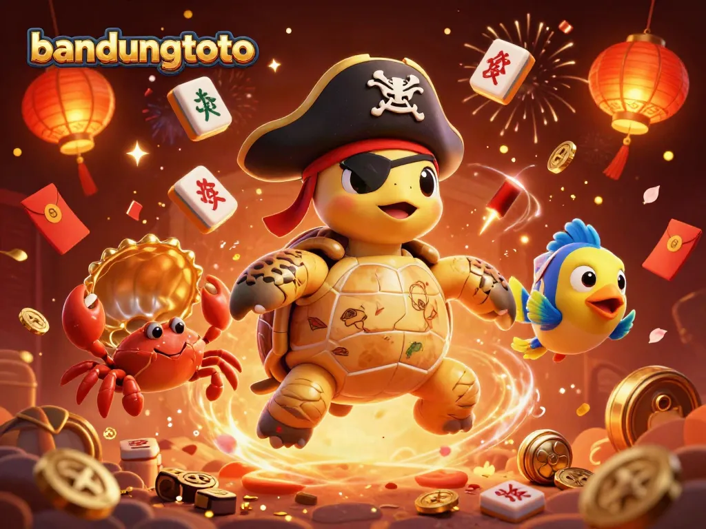 Experience thrilling gaming adventures with bandungtoto, surrounded by vibrant casino elements and festive characters.