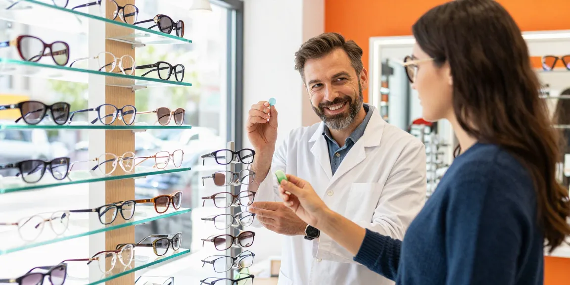 Cliente avaliando lentes de contato na ótica FagLux com orientação especializada.