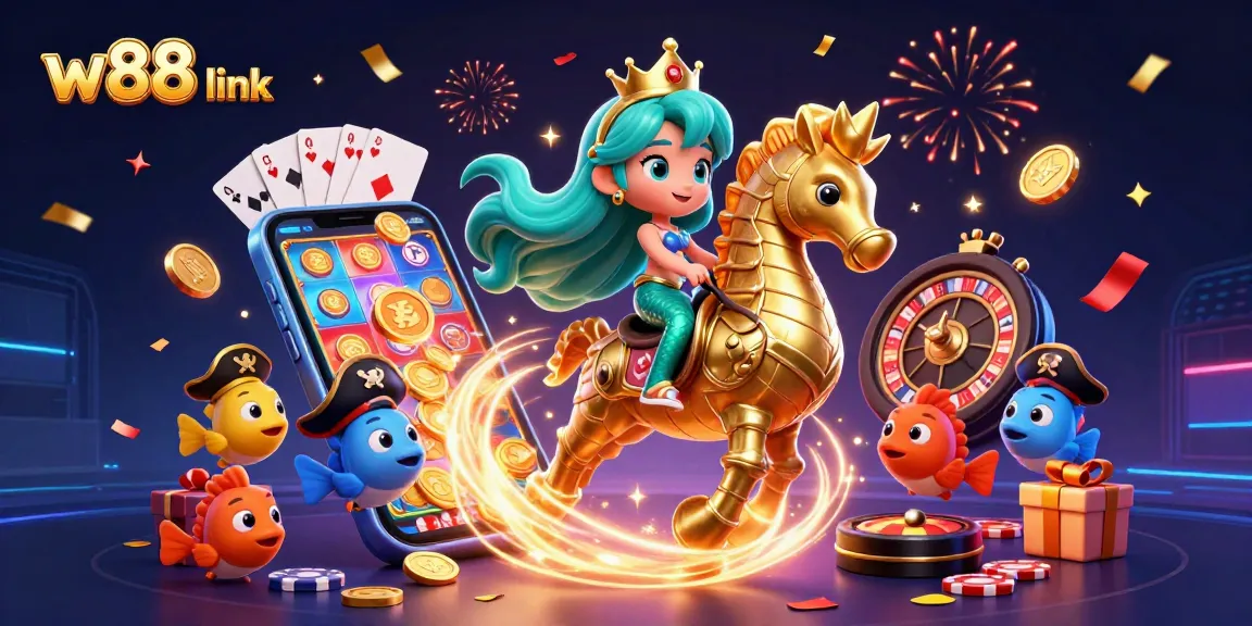 Engage in thrilling action with w88 link featuring a dynamic underwater scene of a mermaid princess and her gold-armored seahorse.
