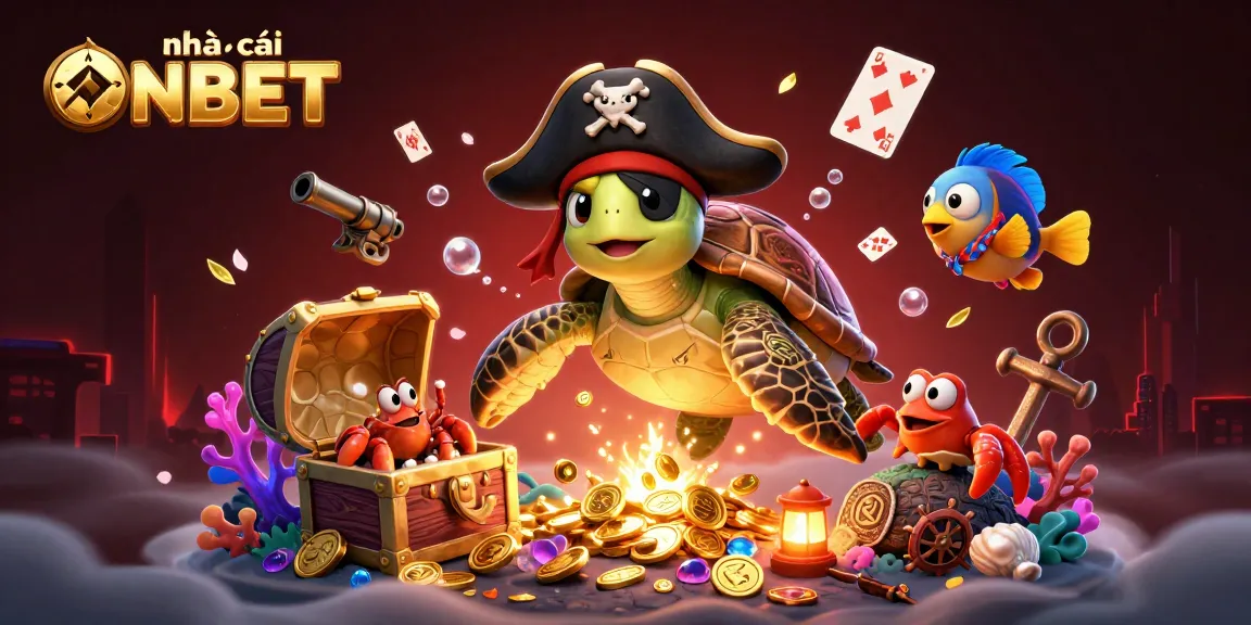 Experience gaming thrills with nhà cái ONBET in this vibrant 3D scene featuring underwater treasures.