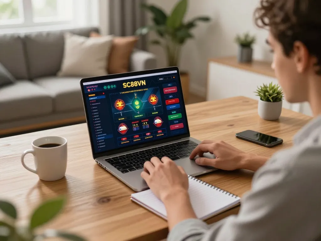 Player engaging with online casino at SC88VN, showcasing dynamic gaming atmosphere and strategic focus.