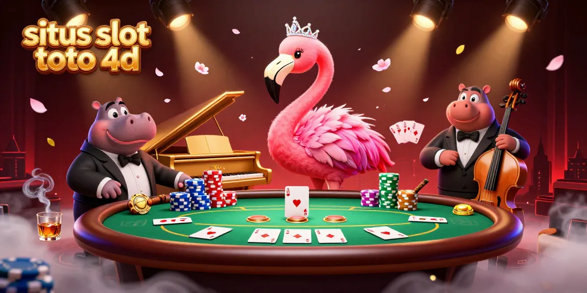Engage with situs slot toto 4d through a vibrant casino scene featuring a flamingo singer and poker elements.