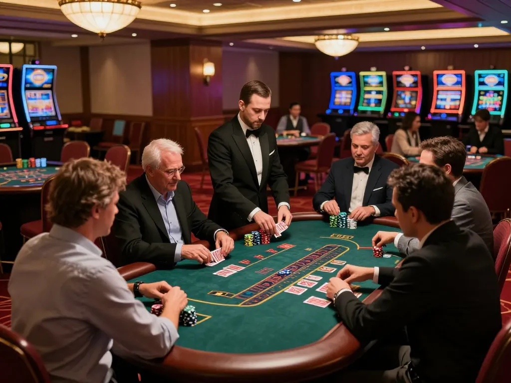 Players engage in intense blackjack action at casino table featuring g28 strategy for winning.