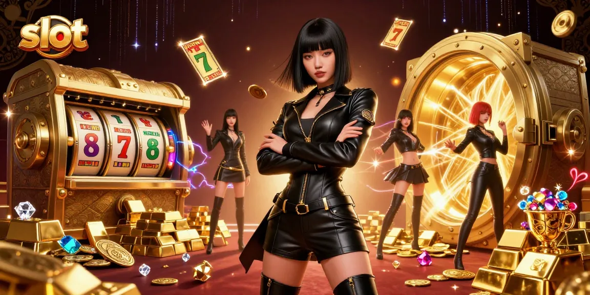 Spin slot reels and golden jackpots energize this vibrant casino scene