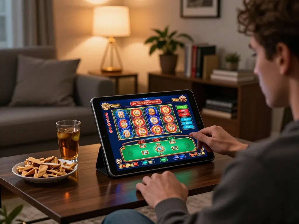 Engaging gameplay on Canada online casinos displayed on a tablet, showcasing vibrant slots and table games.