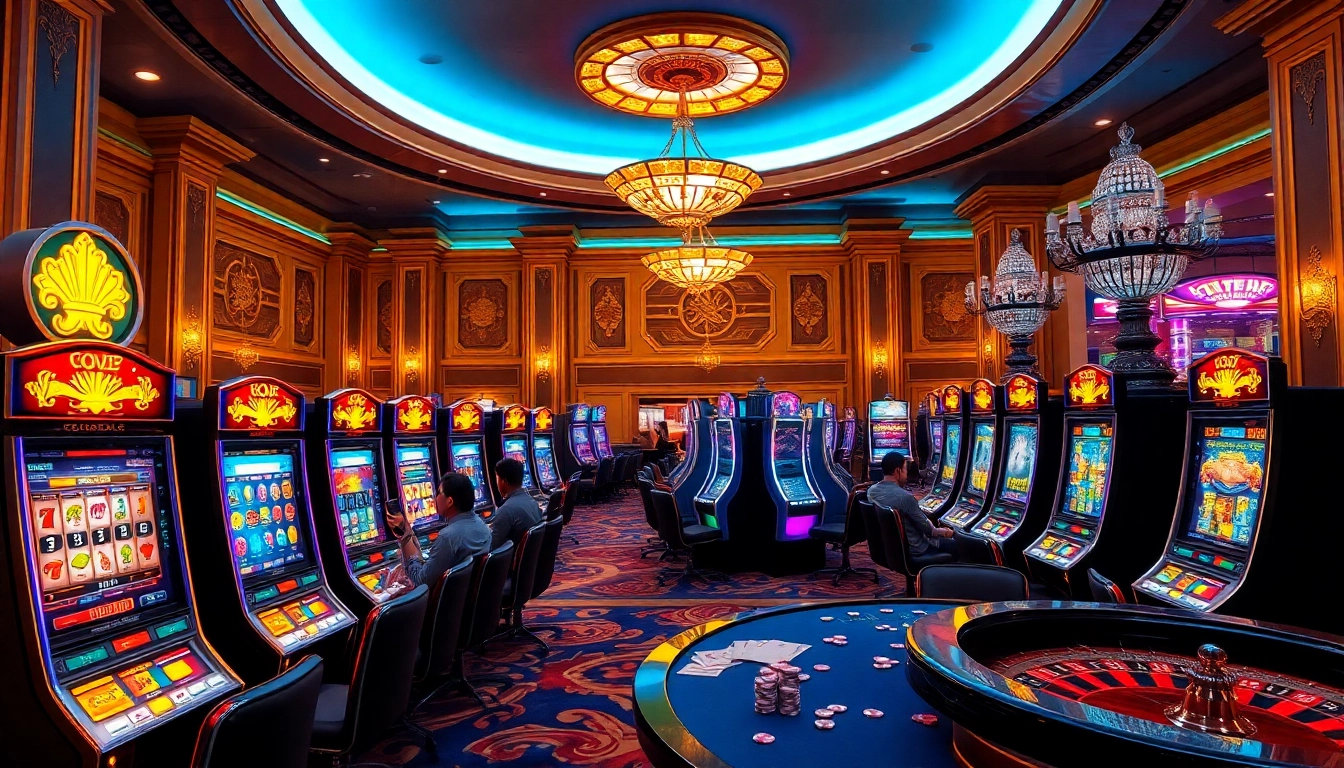 Exciting slot gacor machines spinning in a luxurious casino environment filled with vibrant colors.