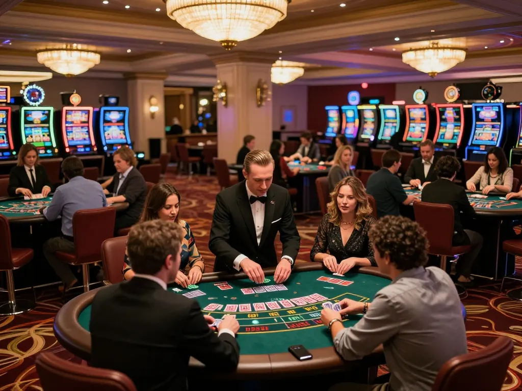 Players engaging at a blackjack table in RR99 casino, showcasing lively atmosphere and strategic gameplay