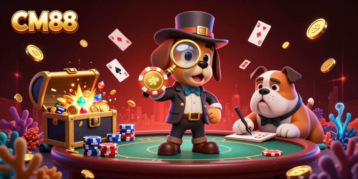 Join the excitement at CM88 with a detective uncovering treasures and poker clues in a vibrant casino scene.