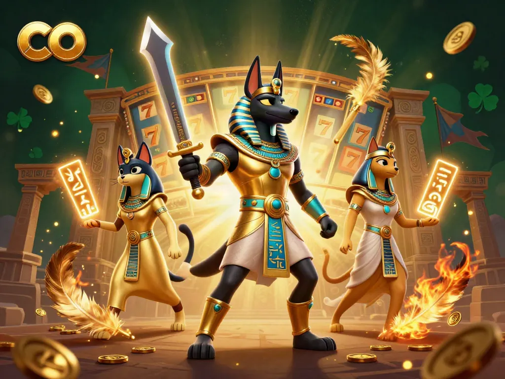 Engage in the thrills of co as Anubis and Bastet dominate the gaming arena filled with riches.