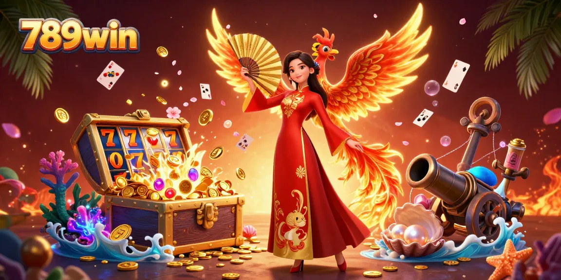 Experience thrilling slot action at 789win with a festive fantasy scene filled with gold coins and vibrant characters.