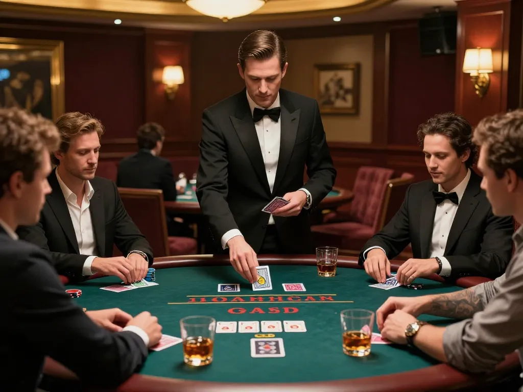 Players strategizing at a blackjack table in the luxurious 388bet casino environment.