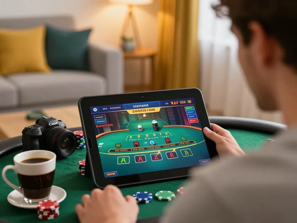 Engaging with dash88 casino games on a tablet, showcasing an entertaining online blackjack session.