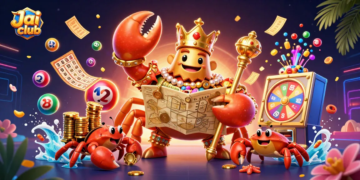 Engage in thrilling games at Jai club with a golden crab emperor and dynamic casino elements.