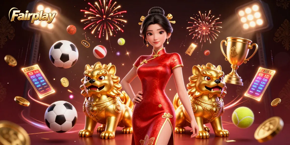 Experience Fairplay's exhilarating sports betting atmosphere with dynamic game elements in a vibrant 3D casino scene.