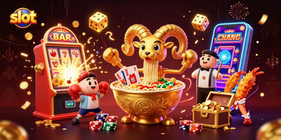 Slot menarik dengan karakter ramen 3D yang melempar kartu dan mengumpulkan koin emas.