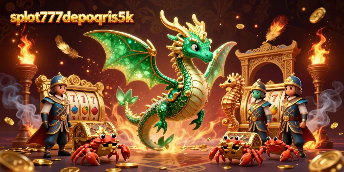 Experience excitement with slot777depoqris5k featuring a majestic sea dragon, slot reels, and treasure elements.