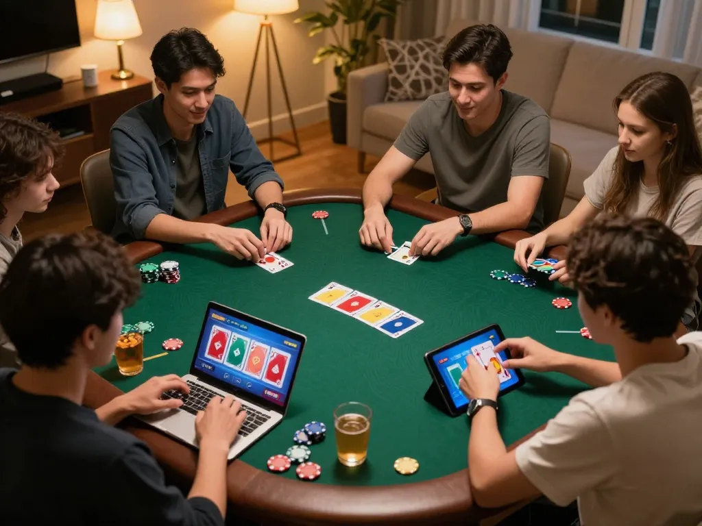 Players engaged in a thrilling online poker game session on 789BET, showcasing vibrant gameplay and strategic moments.