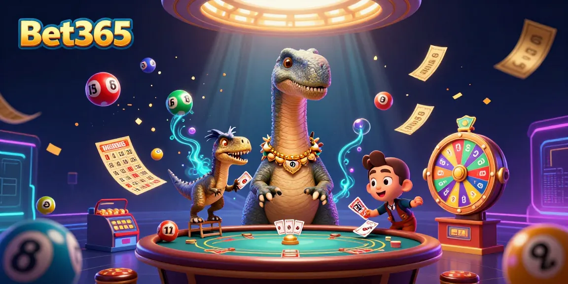 Engage in thrilling gameplay with Bet365 in this vibrant, cartoon-style casino illustration.